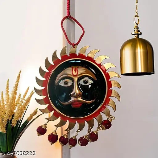 Banarasi Baba Kaal Bhairav Sun Face Gate & Wall Hanging | Hand Painted Copper Traditional Banarasi Spiritual Hindu Vastusastra Gift | Decor for Office, Home, Shop (Rudraksh, 7 * 7)