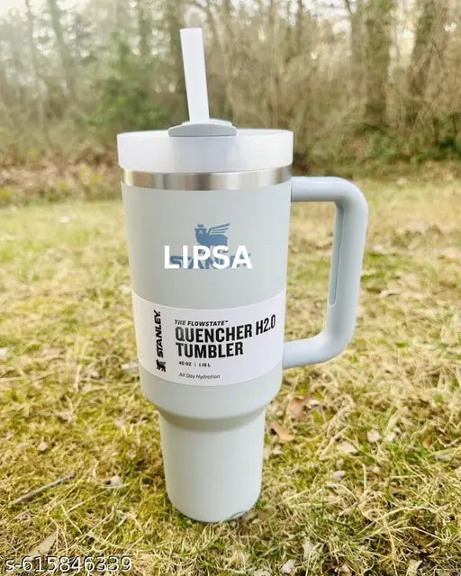 LIPSA  Quencher H2.0 Tumbler with Handle and Straw 30 oz 1.2L Insulated Tumbler with Straw | Leakproof Sipper Bottle for Adults & Kids | Stainless Steel Water Bottle | 8H Hot & 12H Cold | Gym, Office, Travel School Flask |  WHITE-1200ML