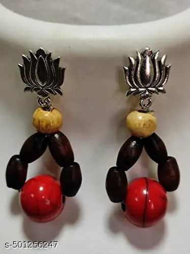 Oxidized and Wooden bead jewelry set | Ma Durga Pendant | Adjustable necklace