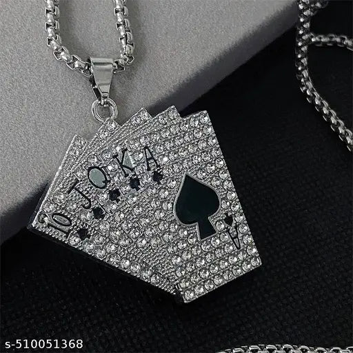 men and women pendant flush iced poker necklace made of stainless steel for men women, stainless steel chain necklace pendant with rhinestones men chains chain for punk hip hop
