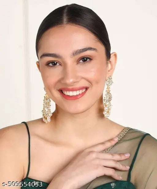 Chandbali Pearl with Stone Brass Material Earrings