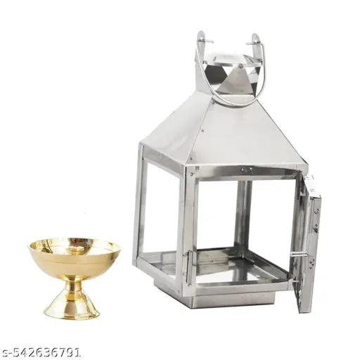 Akhand diya stand for home temple with brass diya small size