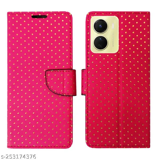 AD Enterprises Pink Dot Flip Cover for Vivo Y16| Leather Finish|Shock Proof|Magnetic Clouser Compatible with Vivo Y16(Pink)