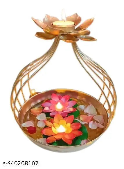 IndusCrafts | Diya Shape Flower Decorative Urli Bowl for Home Handcrafted Bowl for Floating Flowers and Tea Light Candles Home,Office and Table Decor| Diwali Decoration Items for Home T-Light