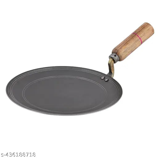 VISMAY'S Durable Traditional Pure Iron Tawa Heavy Base for Roti/Chapati/Chapati with Wooden Handle Roti Tawa (9.5 Inchs)