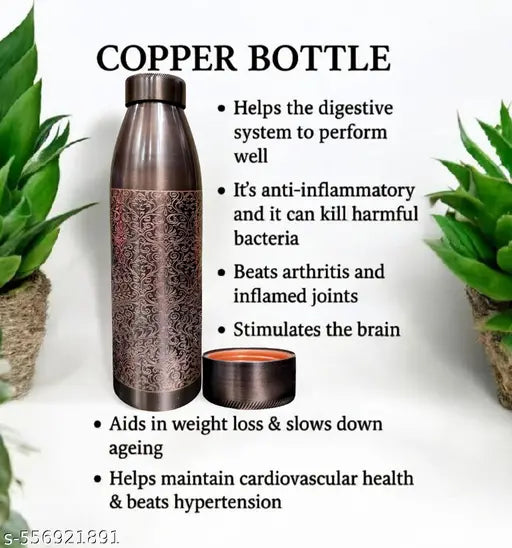 Trade Vibe Goods Designer 100% Pure Copper (900mL) BPA Free, Rust & Leak Proof Copper Bottle, for Office, Yoga, Home, Gym, Travel, Ayurveda Inspired Copper Bottle (Pack 1)
