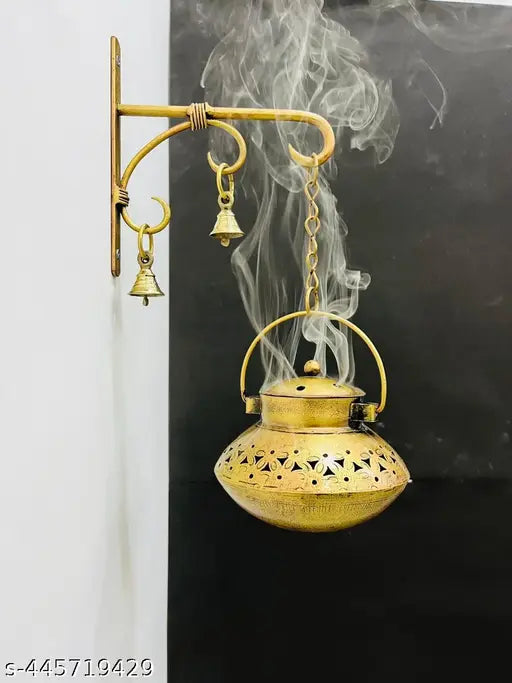 R K crafts metal small handi degchi dhoop dhani tealight holder inchace holder for home decor degchi with hander+bell +chain+scrow