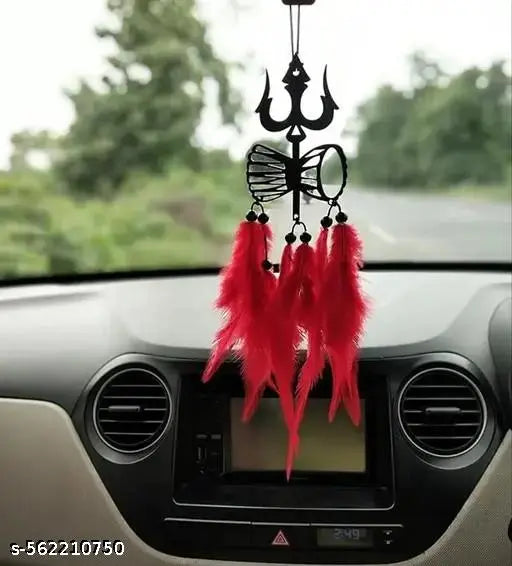 Wooden Art Deco™ DAMROO RED Car Hanger for Rearview Mirror | Elegant Black Acrylic Design | Spiritual Hanging for Car, Home & Office (Pack of 1)