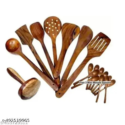 Unique Ladles Spatulas Cooking Spoons Set of 7 and 1 Parantha/Roti Presser and free 3 Mini Masalas Spoons/Total Pack of 11