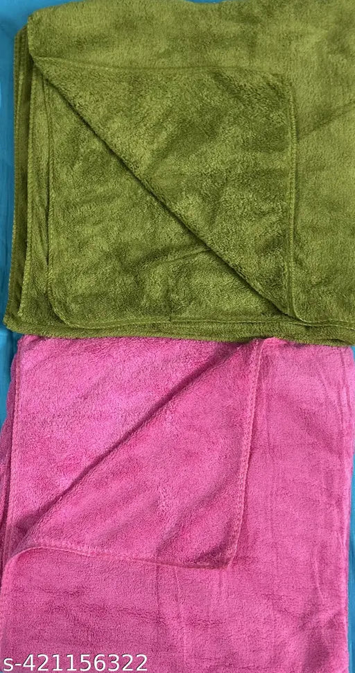 Finesse Decor 100% Microfiber 2 Piece Bath Towel Set Highly Absorbent Quick Dry for Beach Gym Pool 300 GSM (PINK&GREEN)