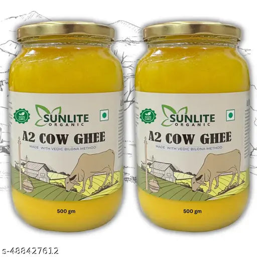 Sunlite Organic A2 Desi Cow Ghee – 1000g Pure & Natural | Traditional Bilona Method | NON - GMO Certified