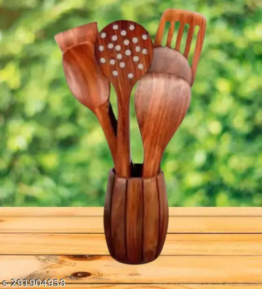 Wooden Non-Stick Cookware/Wooden Spoons Set and Free 1 Wooden Parantha Presser (No holder)