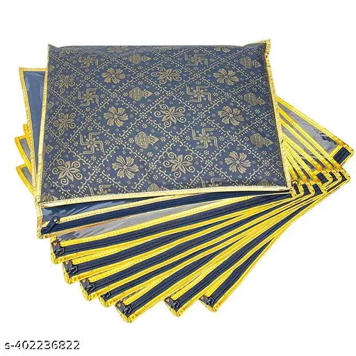 Non-Woven Single Saree Cover, Saree Bags, Transparent Saree Covers with Zip for Storage, Dust & Waterproof, Wardrobe Saree Packing Covers For Wedding, Size-36x42x2 CM (Pack of 10, Royal Blue)