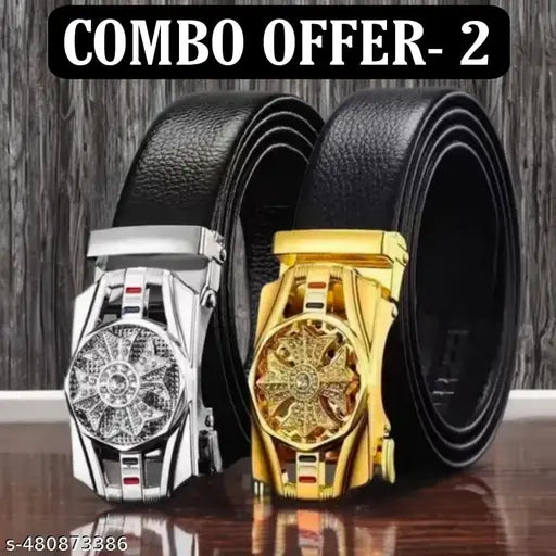Belt for mens,  combo pack of 2 belts. Silver and gold buckles set, formal and casual wear