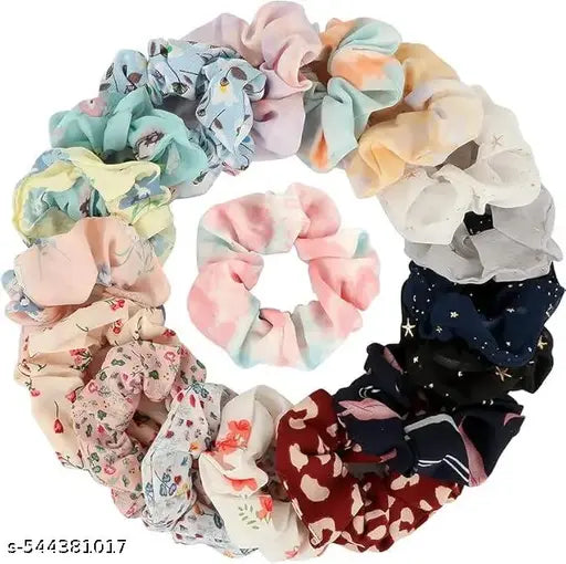 RN Trader 12 Pcs Chiffon Hair Bands Ponytail Ties Hair Scrunchies Flower Hair Scrunchies Girl Hair Accessory, Great for Casual and Party Dress