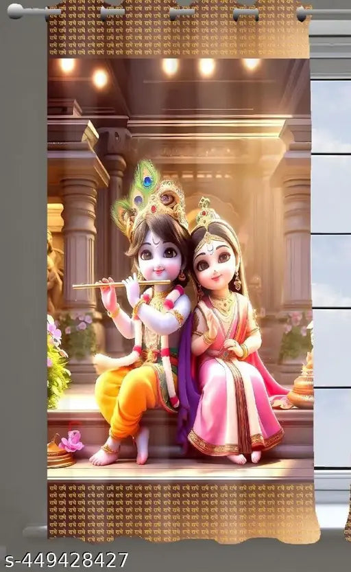 Sai Arpan 3D Digital God Radha Krishna Bal Roop Printed 4 x 7 Feet Curtain Pack of 1 Pc for Pooja Room