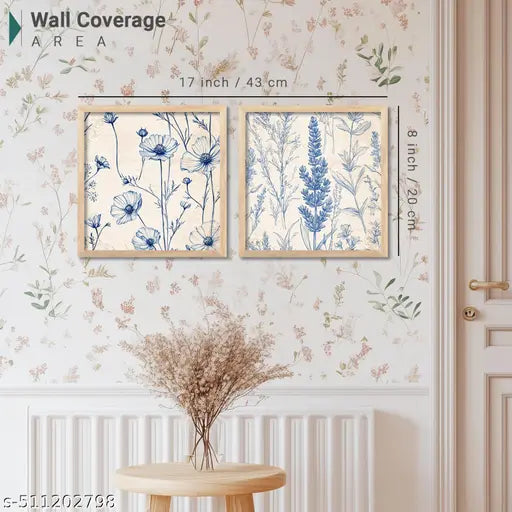 Walllane Floral Wall Art Painting | Wall Frames For Home Décor Office Living Room | Poster With Frame Wall Decoration Painting | Premium Art Framed Wall Painting For Home Décor | Set of 2 (Art 2, (8x8 inch ), Framed)
