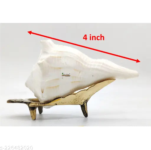 4 inch Natural White dakshinavarti shankh with brass stand for pooja