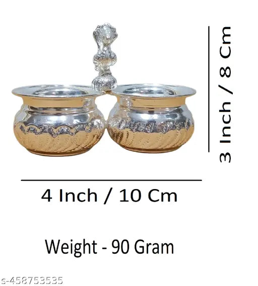 Sigaram Brass 4x3 Inch 2 Cup Panchwala Kum kum Bharani For Home Pooja Decore K4574