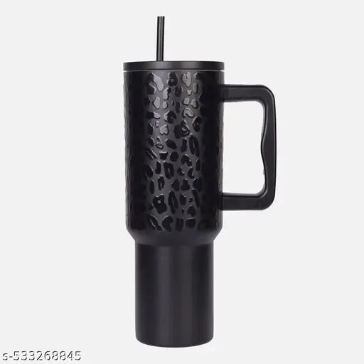 Tumbler with lid and Straw 1200ML Cup Stainless Steel Vacuum Insulated Tumbler for Water, Iced Tea or Coffee 1.2L Office Gym Travelling (40-Oz-Leapard Black)