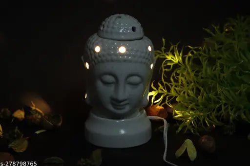 AL Asian Lily® Oil Burner, buddha Ceramic Electric Oil Diffuser Set Aroma Air Freshener with 2 Fragrance Oil 10ml Each for Living Room & Home Table Decor (4*3 Inch)