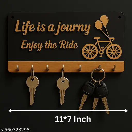Attractive Premium Wooden Key Holder Cum Mobile Charging Holder with 7 Stainless Still Hooks .