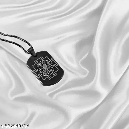 Shree Yantra Locket Pendant with Chain | Lord Shree Yantra Spiritual Locket Micro-carved Tag Stainless Steel | Unisex Religious Pendant | Divine Protection Jewelry