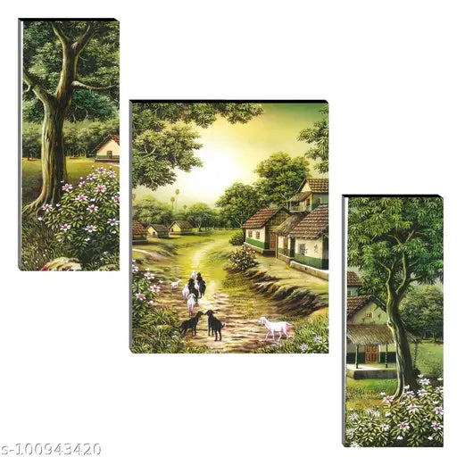 Indianara Set of 3 Elegant MDF Art Painting without glass (4.5 X 12, 9 X 12, 4.5 X 12 INCH )