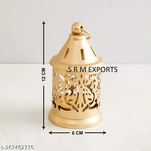 Golden Morrocan Iron Lantern Tealight Candle Holder With Golden Colour for Home Decor, Size – 6x6 Inch, Pack of 2