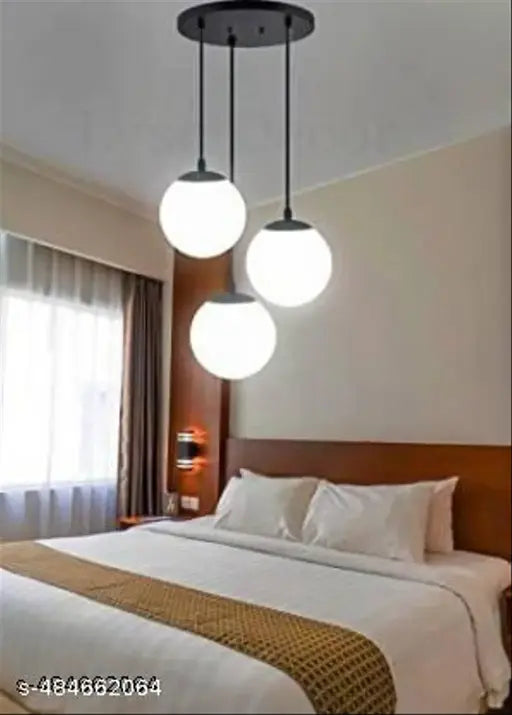 The Royal  3 Milky Doom Hanging Luster Light Pendants Ceiling Lamp (White) Ceiling Light Ceiling Lamp  (Multicolor)