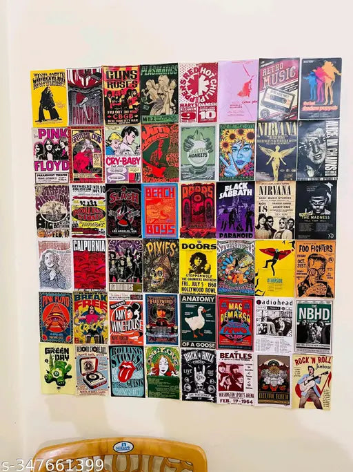 CRAFT VALLEY- Peel & Stick 50 Pcs Vintage Concert ,Retro Band Poster | 4*6 size, 300 Gsm Paper Poster, Classic Rock Posters | Vintage Music Posters | Aesthetic Wall Collage Kit | Room Decor