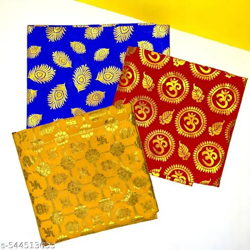 1 Mtr Size Pooja Aasan Cloth/Chowki Aasan Kapda Mat for Puja Table, Puja Home Mandir and Temple Pack Of 3
