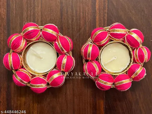 Divyakalaa Laddu Gulaabi Handmade Tealight Candle Holder for Diwali Decoration - Set of 4