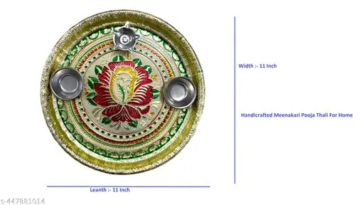 Decorative Pooja thali/Ornate Embellished Pooja Plate/Traditional Aarti Thali/Decorated Pooja Tray/Indian Pooja Thali with Diyas/Puja Thali Set