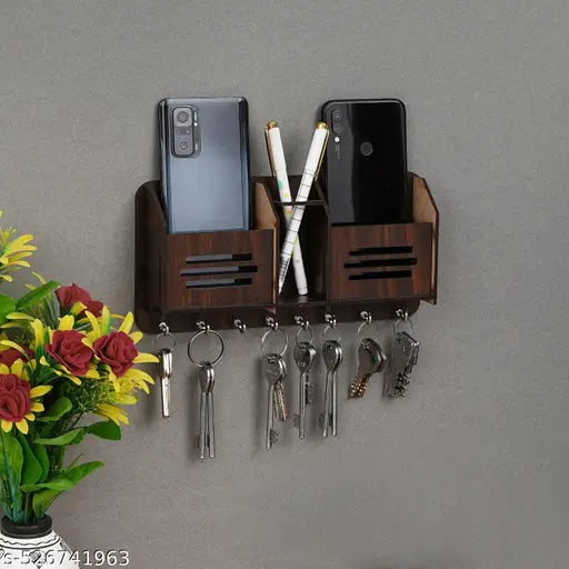 LVCRAFT Designer Wooden Key Holder – Wall Mounted Key Hanger with 7 Hooks for Entryway