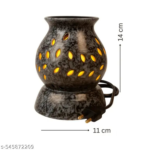 Pookiemoon, lamp Shape Aroma Diffuser for Home Fragrance| Handcrafted Ceramic Aroma Oil Warmer Electric Aroma Diffuser Oil Burner for Room Fragrance| Aroma Oil Diffuser for Home with Aroma Oils| Aroma Burner for Aromatherapy| Home Decor| Black Color Set o