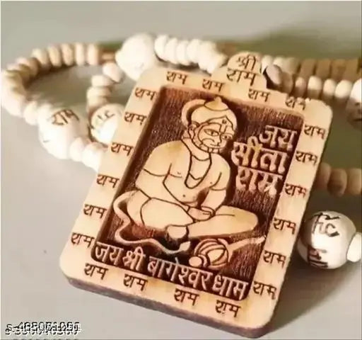 New Wooden Shree bageshwar Balaji dham Hanuman ji Handmade Locket with Wood Kanthi Mala (Wood)