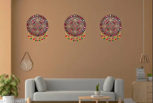 REPTUM DECOR Velvet Traditional Round Floral Design Diwali Decoration Wall Décor Handicraft Wall Hanging - 1 Piece