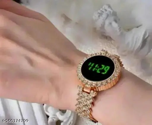 Rose Gold Crystal Studded Watch & Bracelet Combo | Elegant Women's Fashion Set Rose Gold Watch | Crystal Watch | Women's Combo Watch | Stylish Bracelet Set | Girls Watch Combo