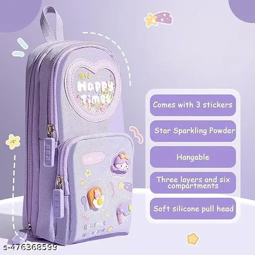 NST  Premium Pencil Case Hang able 6 Layer with 3 Compartment Cute Aesthetic Pencil Case for Girls Large Capacity Pencil Pouch for Kids Cute Stationary Gift for Kids (PURPLE)
