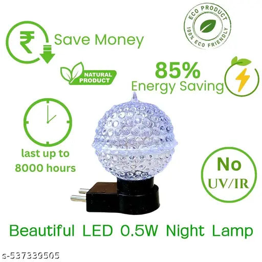 Crystal shape LED Night Bulb with 2 Pin Jack, Bedroom night Lamp Color White & Green pack of 2