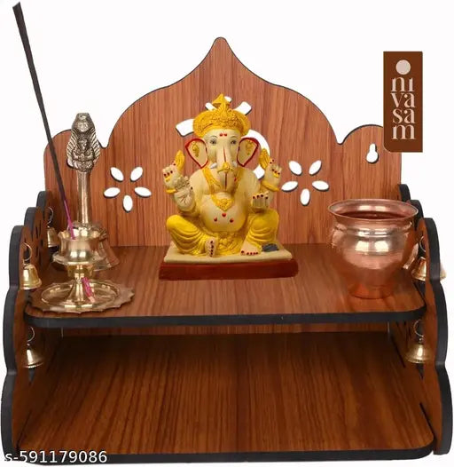 Puzzle Berry Small Wooden Mandir for Home | MDF Temple for Pooja Room & Daily Rituals (Design 1)