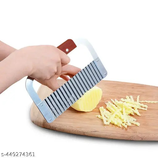 Takositio Crinkle Cutters, Crinkle Cutting Tool French Fry Slicer Stainless Steel Blade Wooden Handle Vegetable Salad Chopping Knife, 1 Pack