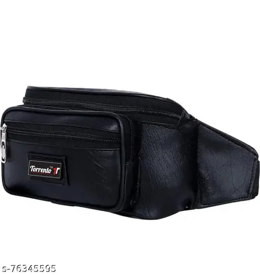 Leather Waist Pack Bag for Money, Belt, Phone, Cards, Document and Books for Men and Women Waist Bag Pouch ( Black )