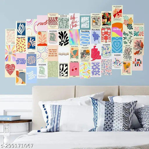 KARTMEN - Peel-N-Stick Photo Wall Collage Kit || 50 PCS Danish Pastel Room Decor Aesthetic, Matisse Wall Art for Teen Girl Room Décor| Small Posters for Room Decoration- Beige