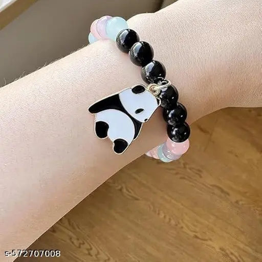 Unisex Fashion Jewellery Adjustable Multi Style Panda Combo Crystal Stone Beads Bracelets For Women;Girls ;Boys;Men (Pack Of 2)