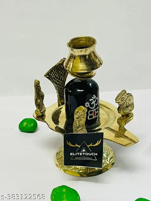.ELITETOUCH. Brass Shiva Lingam Abhishek Patra with Trishul and Nag For Sawan | Shivratri Pooja Items | Shivling Showpiece | Shivlingam | Shivling | Shiv Parivar | Black Marble stone Shivling | Idol & Figurines.