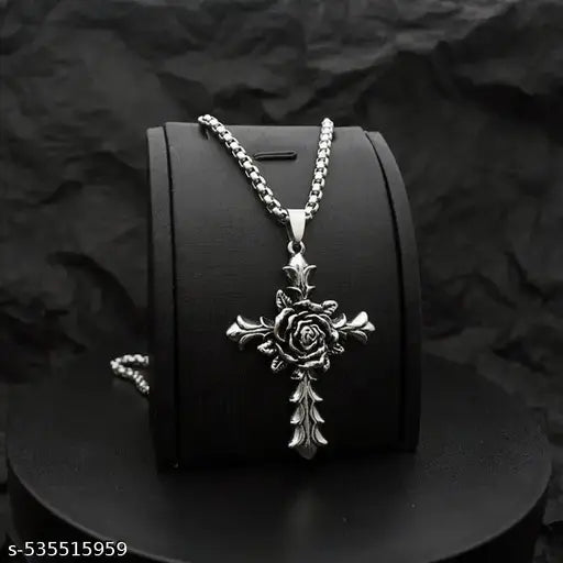 Religious Jesus Crucifixion Christain Christ Cross Silver Stainless Steel Pendant Necklace Chain For Men And Women