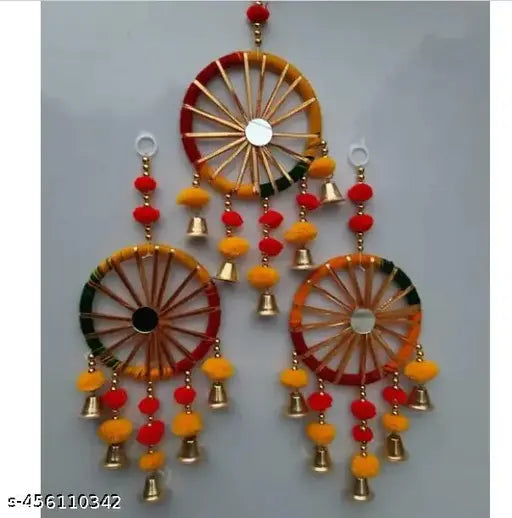 Handcrafted Door/Wall Hanging Dream Catcher Latkan Toran for Home/Office/Boutique_PomPoms Bells Gota Multicolor Home Decorated, Diwali Decoration, New year Decoration, Wedding Decoration, Navratri Decoration, Christmas Decoration, Dushera Decoration ( pac