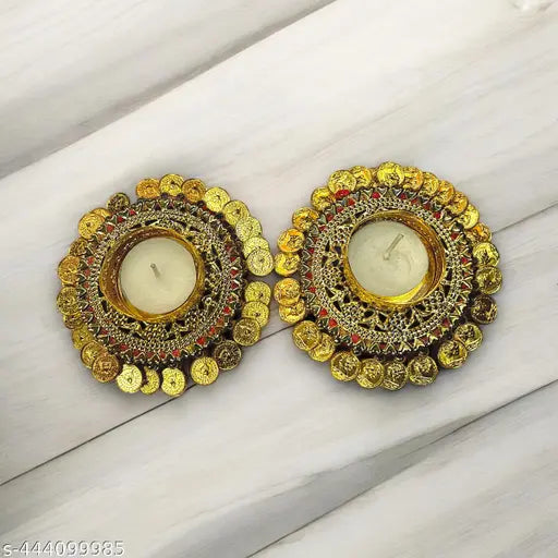 Designer Tea Light Candle Holder  Pack Of 2 Diwali Decor Ginni Diya - Pooja Candle Handmade Tea Candle